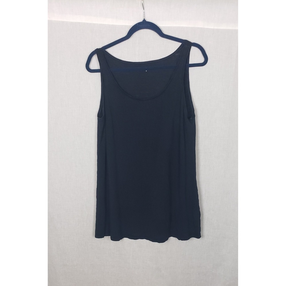Eileen Fisher Navy Blue 100% Linen Sleeveless Slub Tank Top M Quiet Luxury Fall